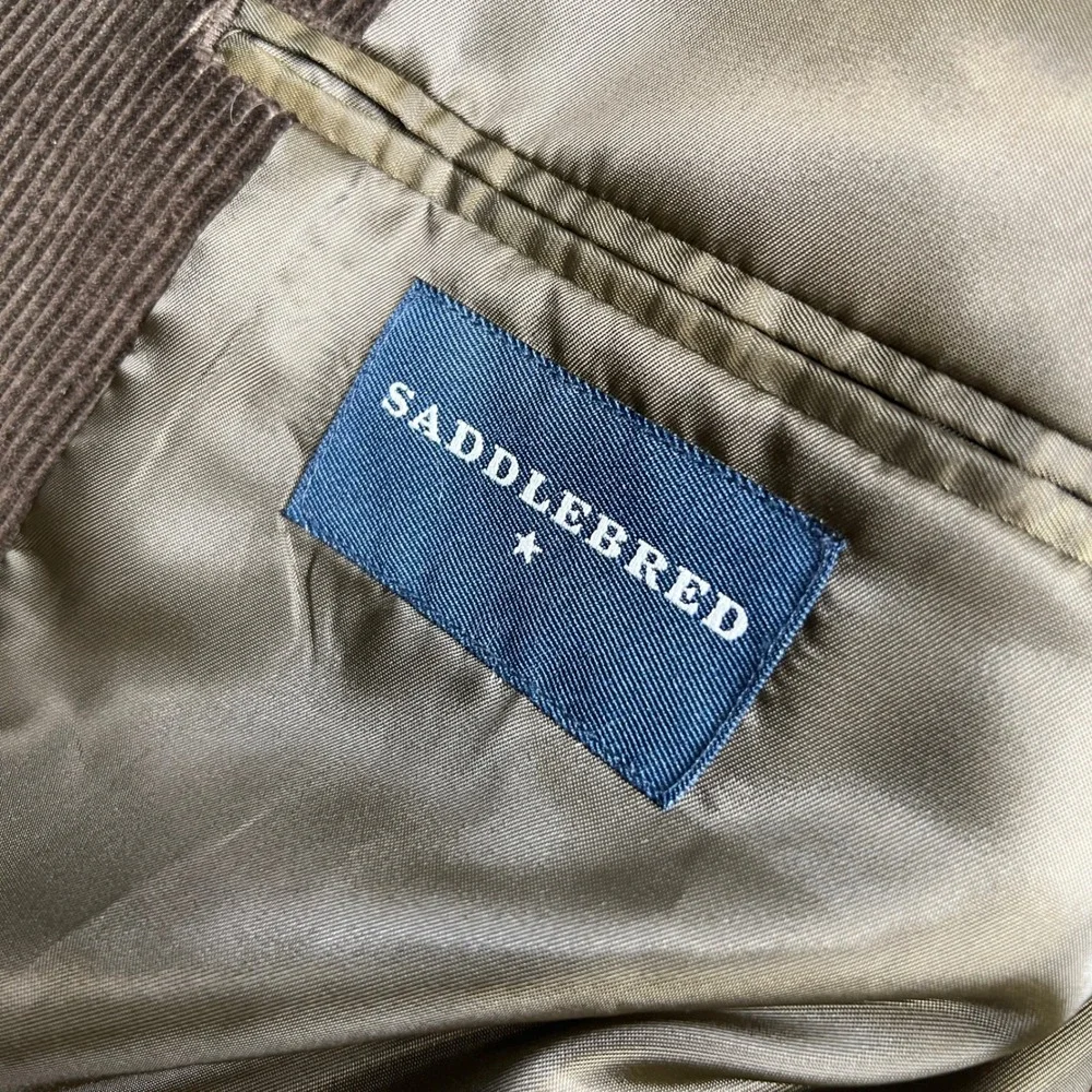 Saddlebred Mens Corduroy Blazer Jacket Brown 2 Button Notch Lapel 46R Regular
